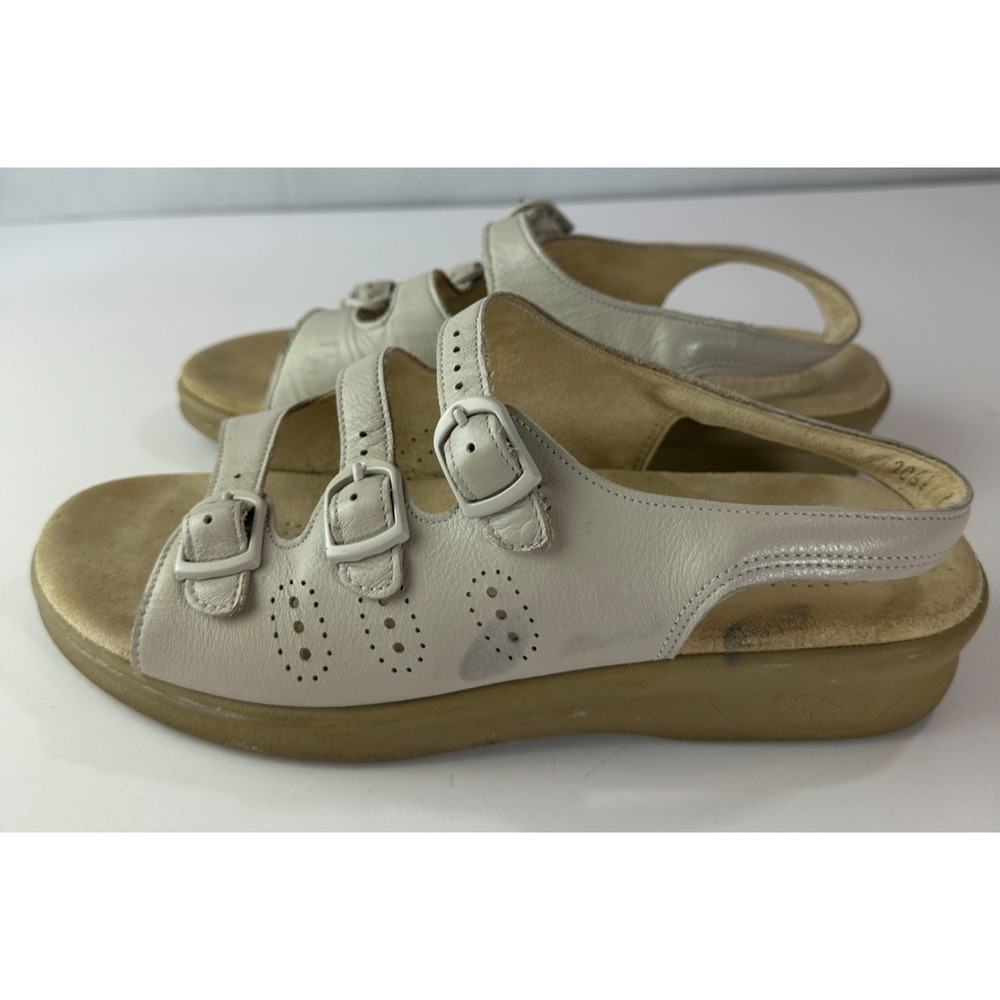 SAS Slingback Triple Buckle Leather Sandals Tripad Comfort Flats Beige Size 9M 9 - Picture 13 of 15